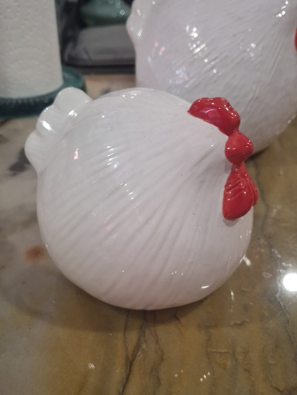 White Ceramic Chicken Figurine with Red Comb - Home Accents